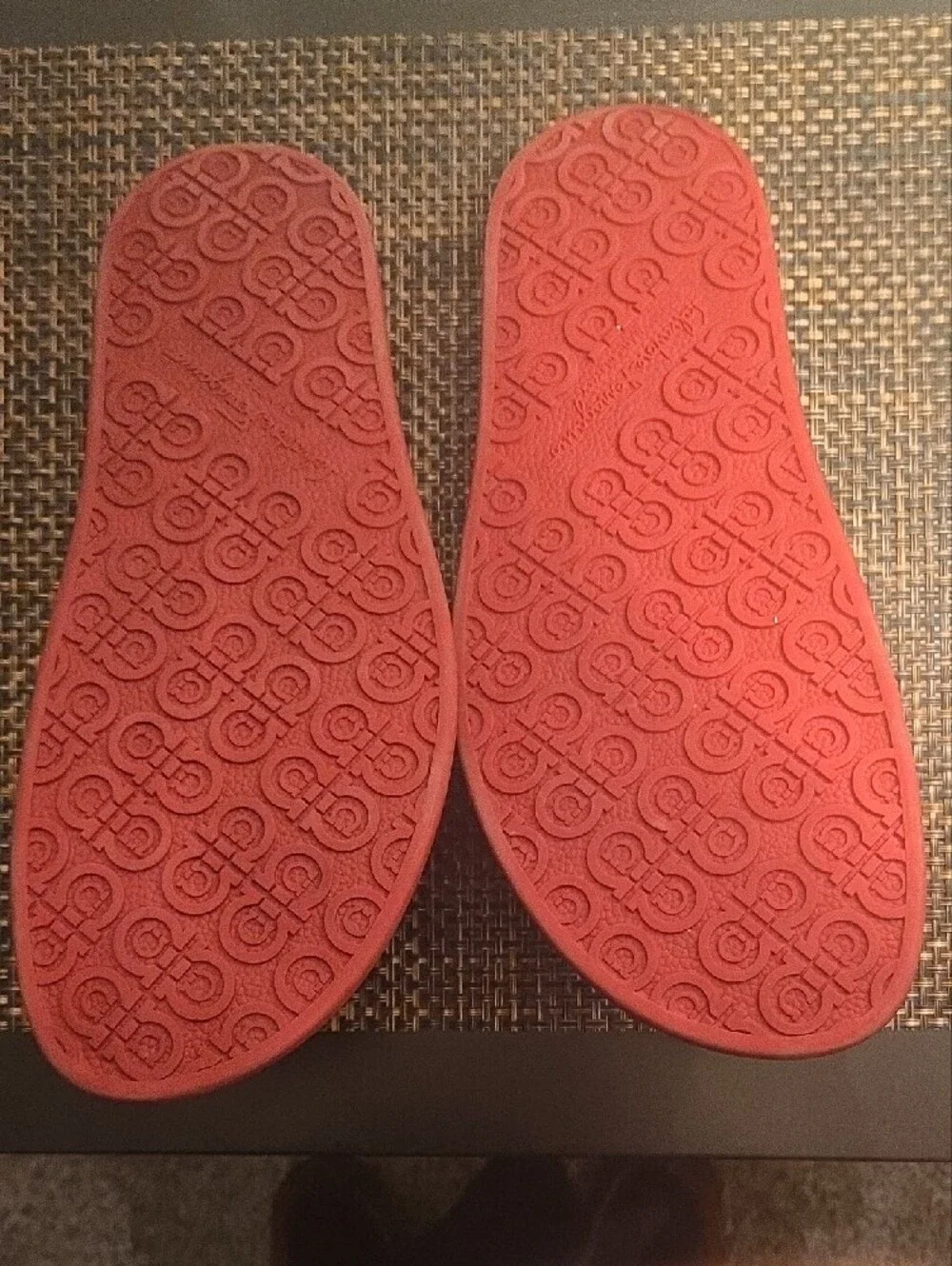 Salvatore Ferragamo Black Slides with Red Logo Band